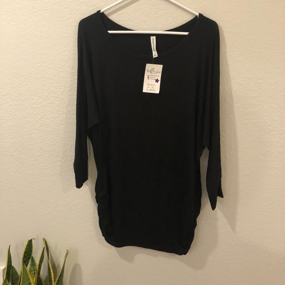 NWT Black Tunic Shirt with Ruching at Sides